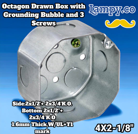 Octagon Drawn Box with Grounding Bubble and 3
Screws